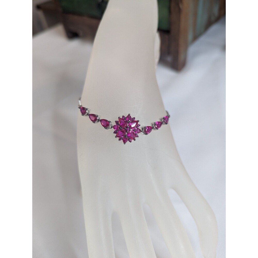 JTV Adjustable Bracelet - Oval Cabochon Star Ruby, Red, Sterling Silver